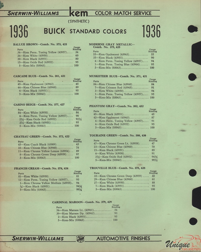 1936 Buick Paint Charts Williams 2